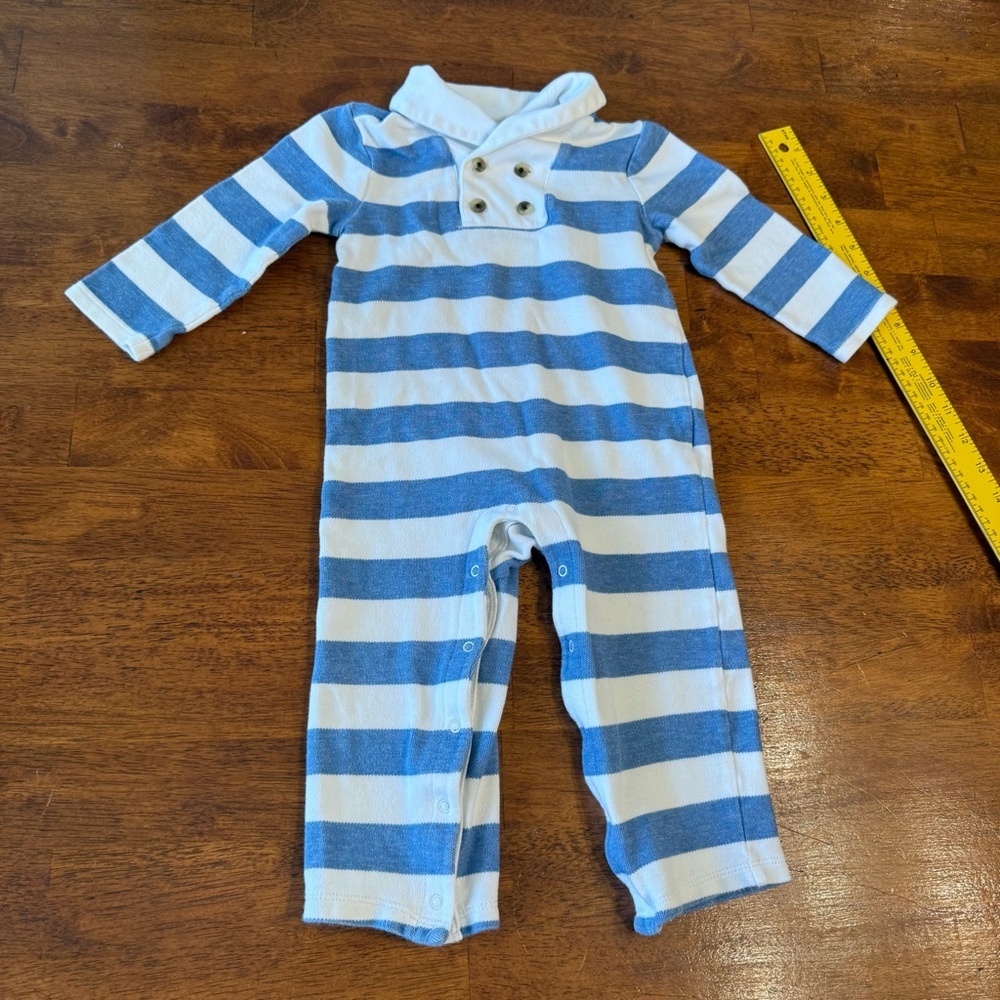 Janie and Jack Blue White Striped outfit size 18-24 months